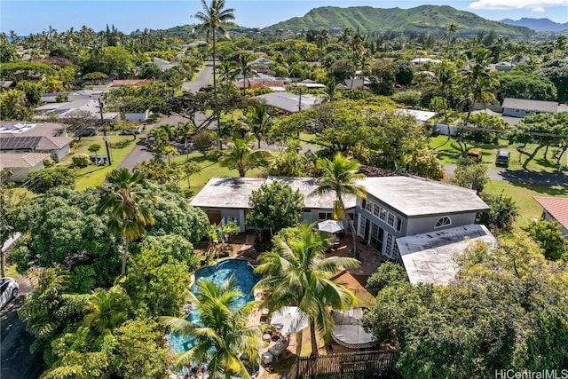 bird's eye view featuring a residential view and a mountain view