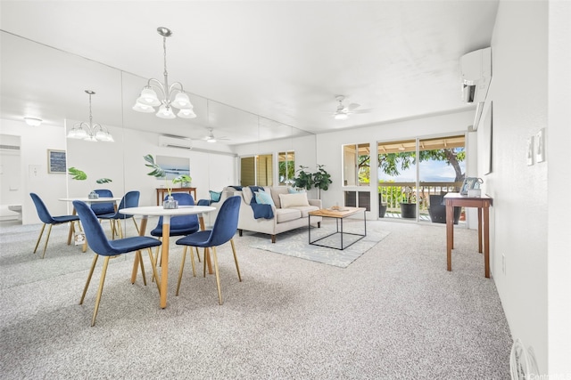 94-634 Lumiaina St Unit F202, Waipahu, HI 96797 - dining space with light carpet, a wall unit AC, and ceiling fan