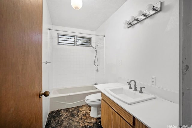 bathroom with toilet, bathtub / shower combination, and vanity