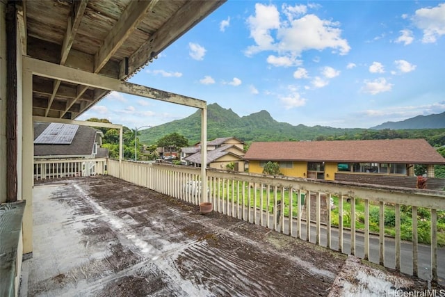 view of patio with a mountain view