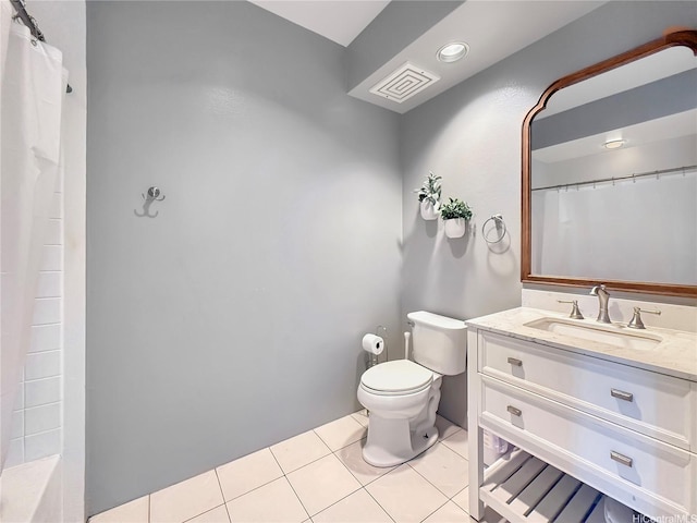 91-1058 Kekuilani Loop Unit 1502, Kapolei, HI 96707 - bathroom with toilet, tile patterned flooring, vanity, and a shower with curtain