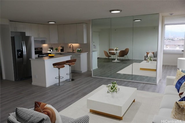 living room featuring light wood-type flooring