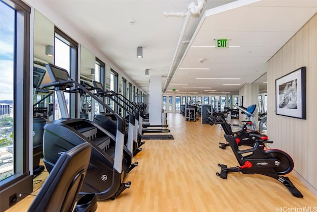 gym featuring light wood-style floors