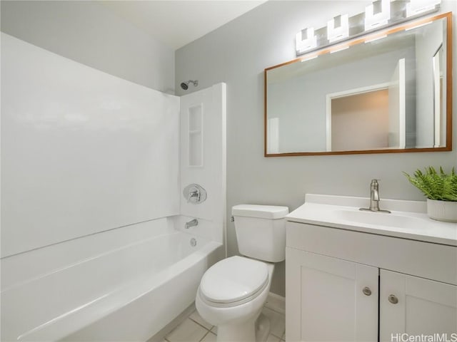 bathroom featuring toilet, washtub / shower combination, and vanity