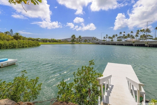 view of dock with a water view