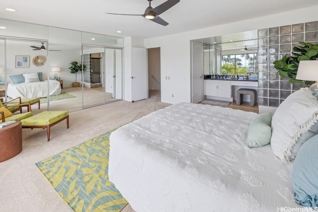 bedroom with carpet flooring and a ceiling fan