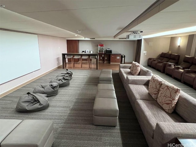 home theater room featuring baseboards