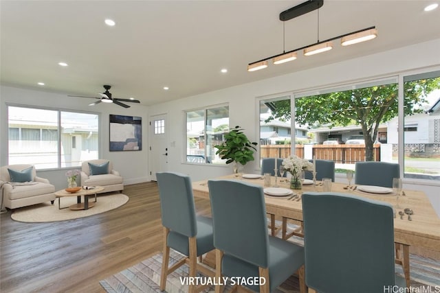 219 Loko Pl, Wahiawa, HI 96786 - dining space featuring recessed lighting, wood finished floors, baseboards, and ceiling fan