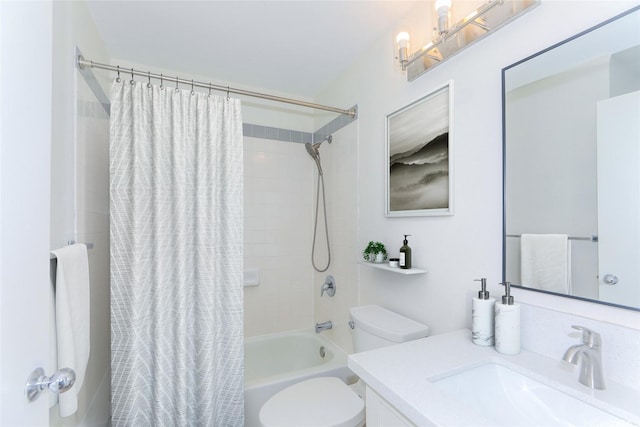full bathroom with vanity, toilet, and shower / tub combo