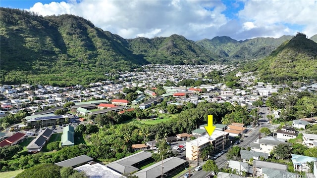 aerial view featuring a residential view and a mountain view