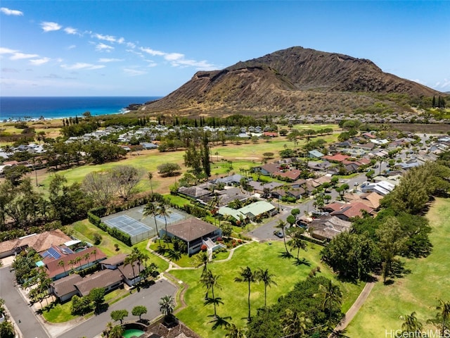 aerial view featuring a residential view and a water view