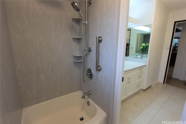 full bath with tile patterned flooring, bathtub / shower combination, and vanity