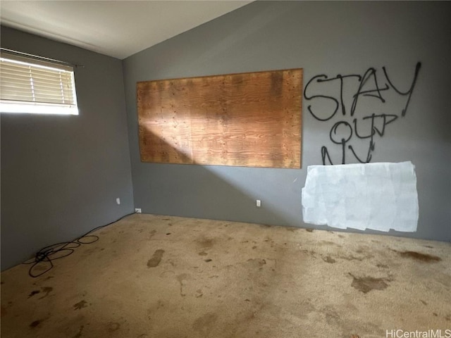 spare room with carpet and vaulted ceiling