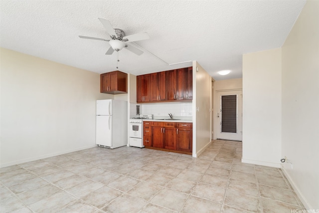 1550 Wilder Ave Unit A804, Honolulu, HI 96822 - kitchen featuring white appliances, a ceiling fan, light countertops, a sink, and backsplash