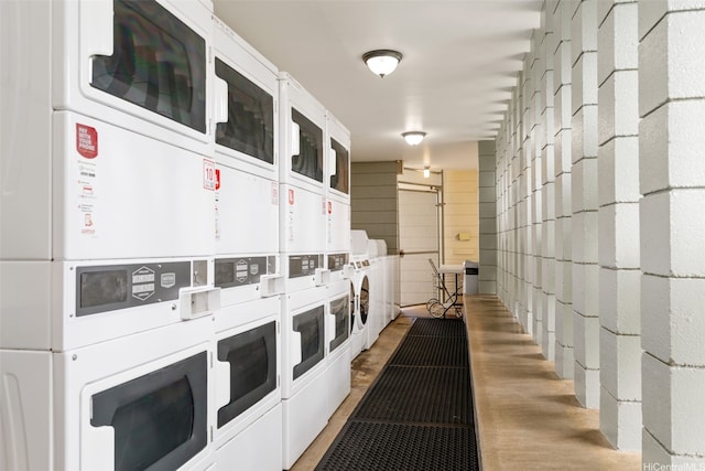 1550 Wilder Ave Unit A804, Honolulu, HI 96822 - community laundry room featuring stacked washing machine and dryer, independent washer and dryer, and wood finished floors