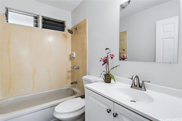 bathroom with toilet, shower / bathing tub combination, and vanity