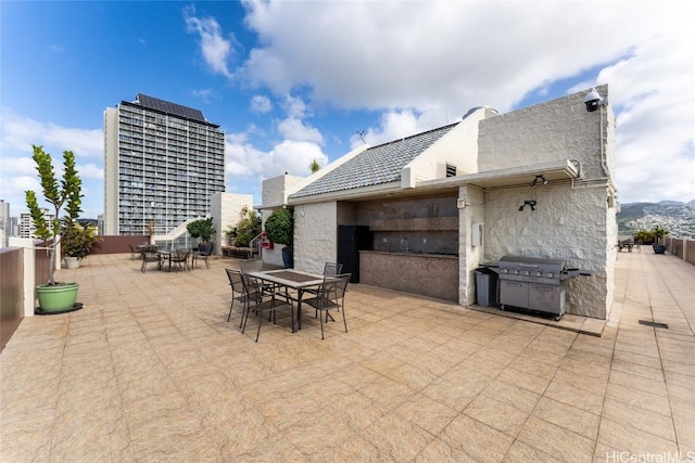 view of patio / terrace featuring outdoor dining space and grilling area