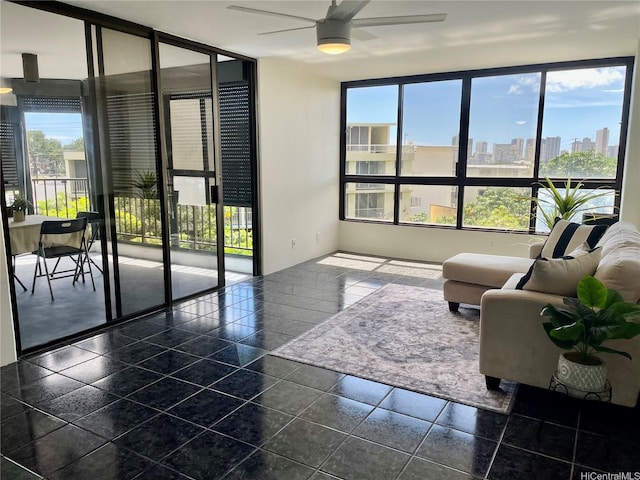 3138 Waialae Ave Unit 418, Honolulu, HI 96816 - living room with a view of city and ceiling fan