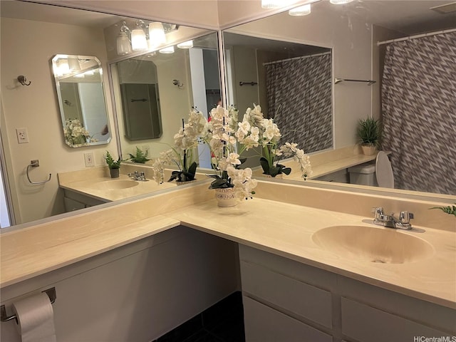 3138 Waialae Ave Unit 418, Honolulu, HI 96816 - bathroom with double vanity, a sink, and a shower with shower curtain