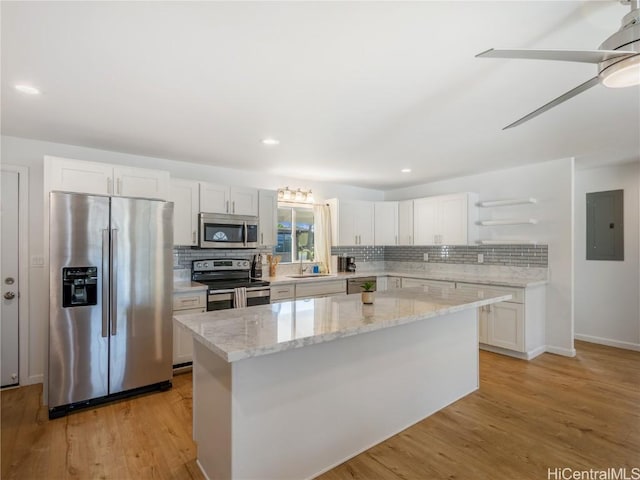 14 Hauola St, Wahiawa, HI 96786 - kitchen featuring appliances with stainless steel finishes, a center island, white cabinets, and open shelves