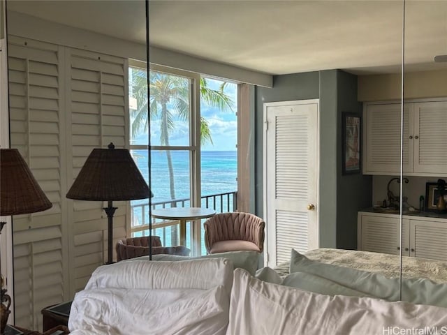 bedroom with a water view