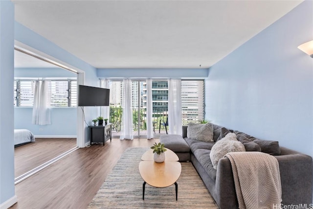 living room featuring baseboards and wood finished floors