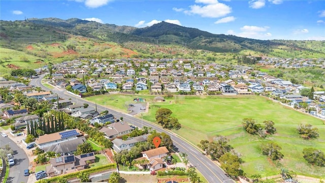 aerial view featuring a residential view and a mountain view