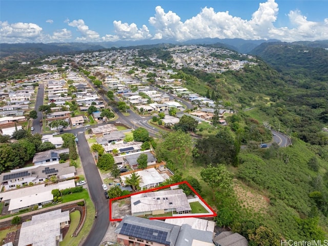 bird's eye view featuring a residential view and a mountain view