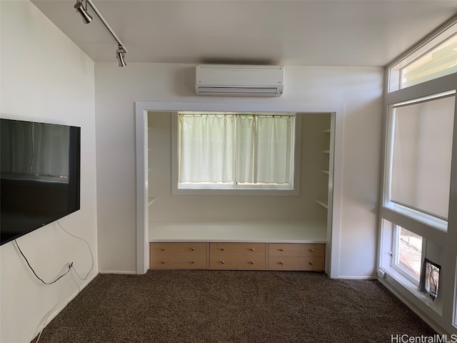 interior space featuring multiple windows, an AC wall unit, and carpet flooring