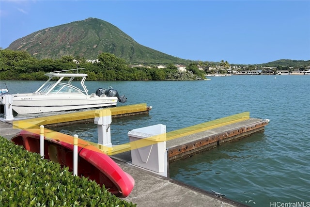 dock area with a water and mountain view