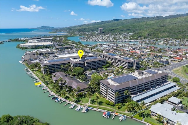 aerial view with a water view