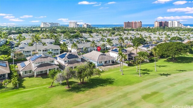 birds eye view of property with a residential view, a city view, and a water view