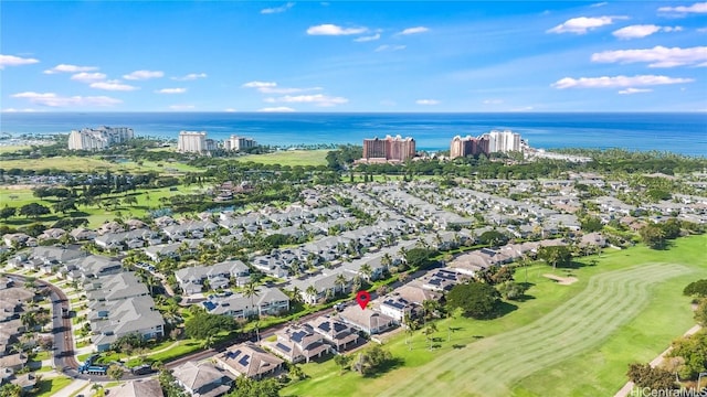 drone / aerial view with a view of city and a water view