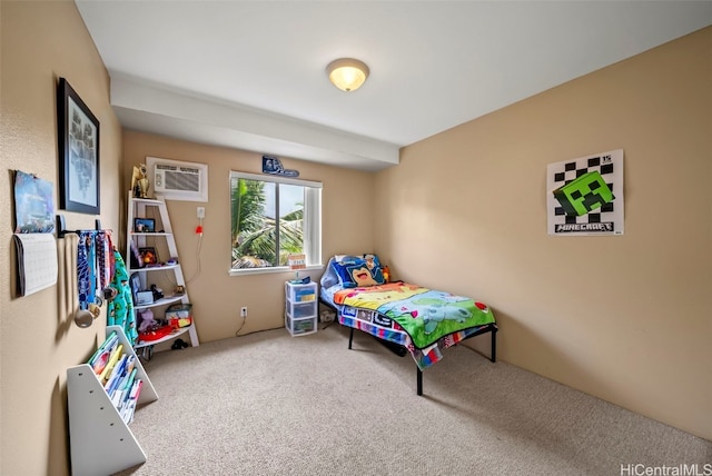 carpeted bedroom with a wall mounted AC