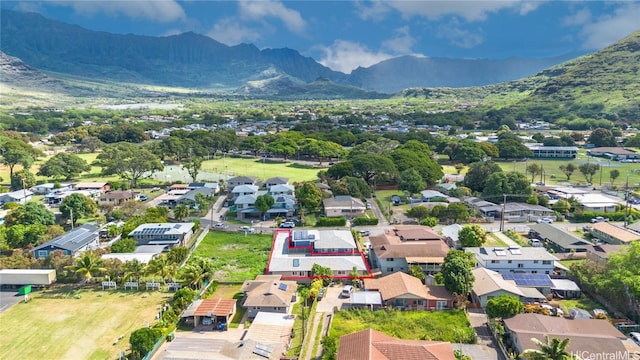 bird's eye view featuring a mountain view and a residential view