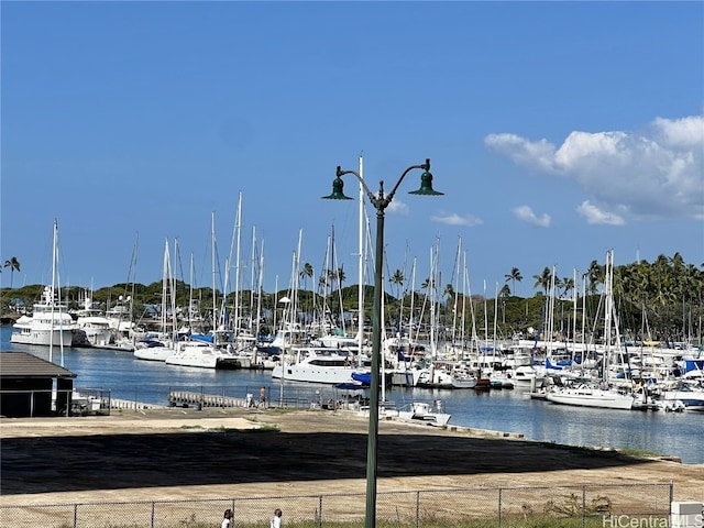 view of dock featuring a water view