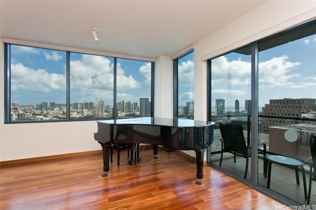 sunroom / solarium featuring a city view and plenty of natural light