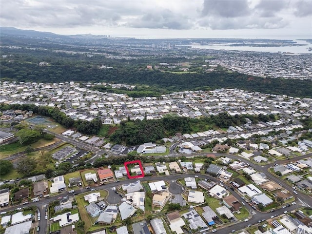 aerial view with a residential view and a water view