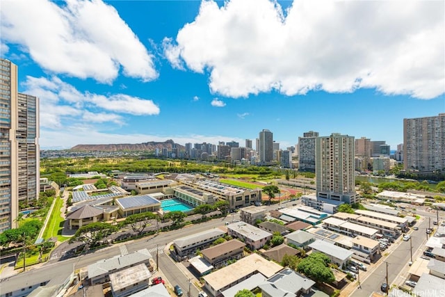 aerial view with a city view