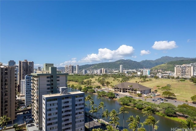 view of city featuring a water and mountain view