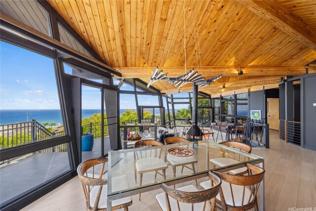 1826 Laukahi St, Honolulu, HI 96821 - sunroom featuring floor to ceiling windows, a water view, plenty of natural light, wood ceiling, and wood finished floors