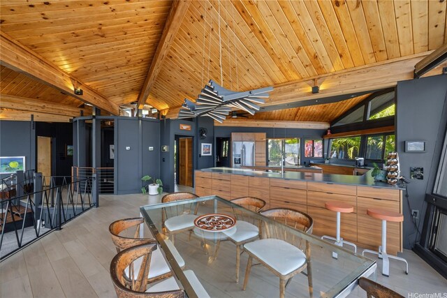 1826 Laukahi St, Honolulu, HI 96821 - dining space with wooden ceiling and wood finished floors