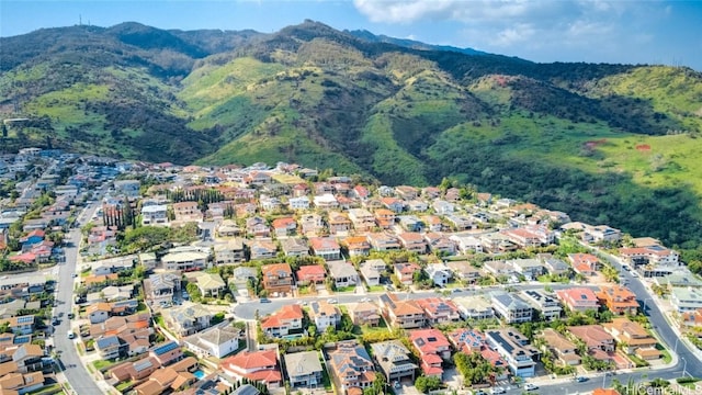 drone / aerial view with a residential view and a mountain view