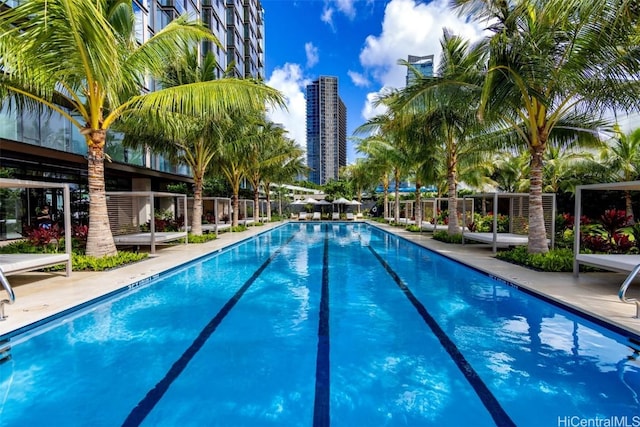 pool with a patio