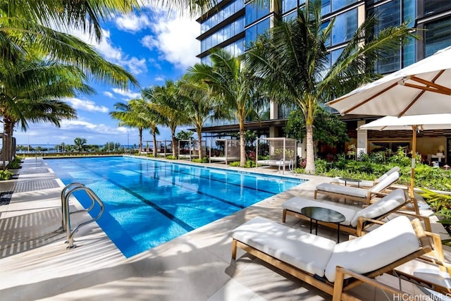 pool with a patio