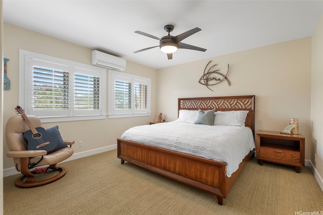 66-158A Haleiwa Rd, Haleiwa, HI 96712 - carpeted bedroom with a wall mounted air conditioner, multiple windows, baseboards, and a ceiling fan