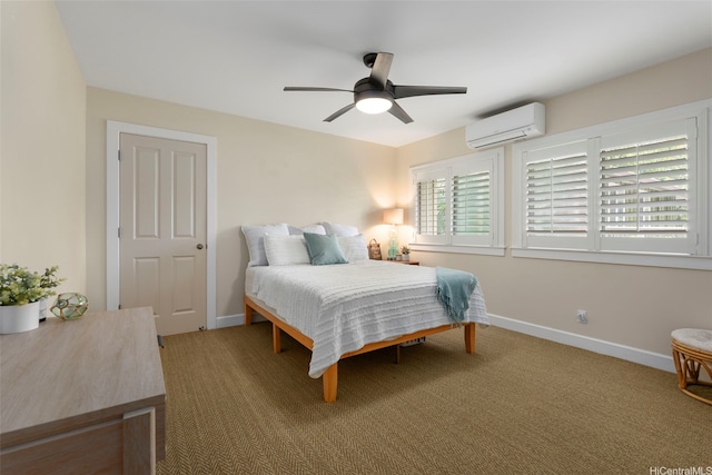 66-158A Haleiwa Rd, Haleiwa, HI 96712 - carpeted bedroom with a wall mounted AC, baseboards, and a ceiling fan