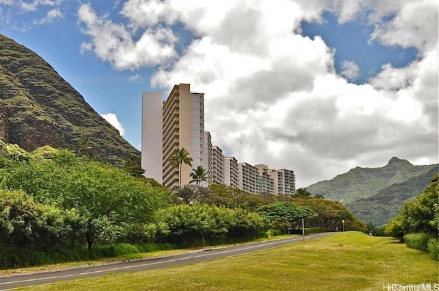 exterior space featuring a mountain view