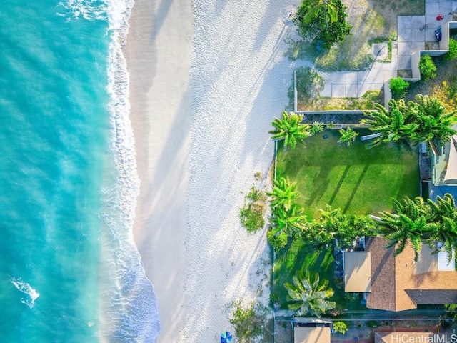 aerial view featuring a beach view and a water view