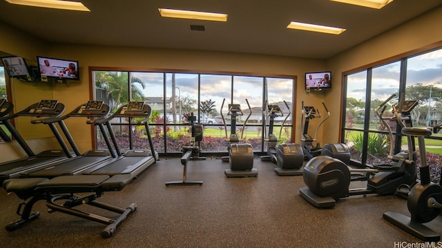 gym featuring visible vents and a wealth of natural light